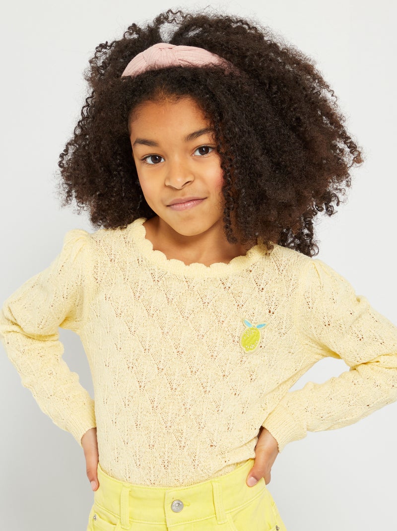 Pull en maille pointelle jaune - Kiabi
