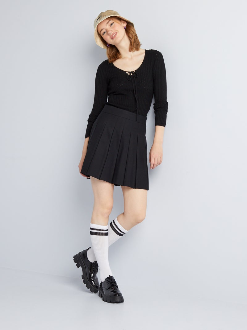 Pull en maille pointelle noir - Kiabi