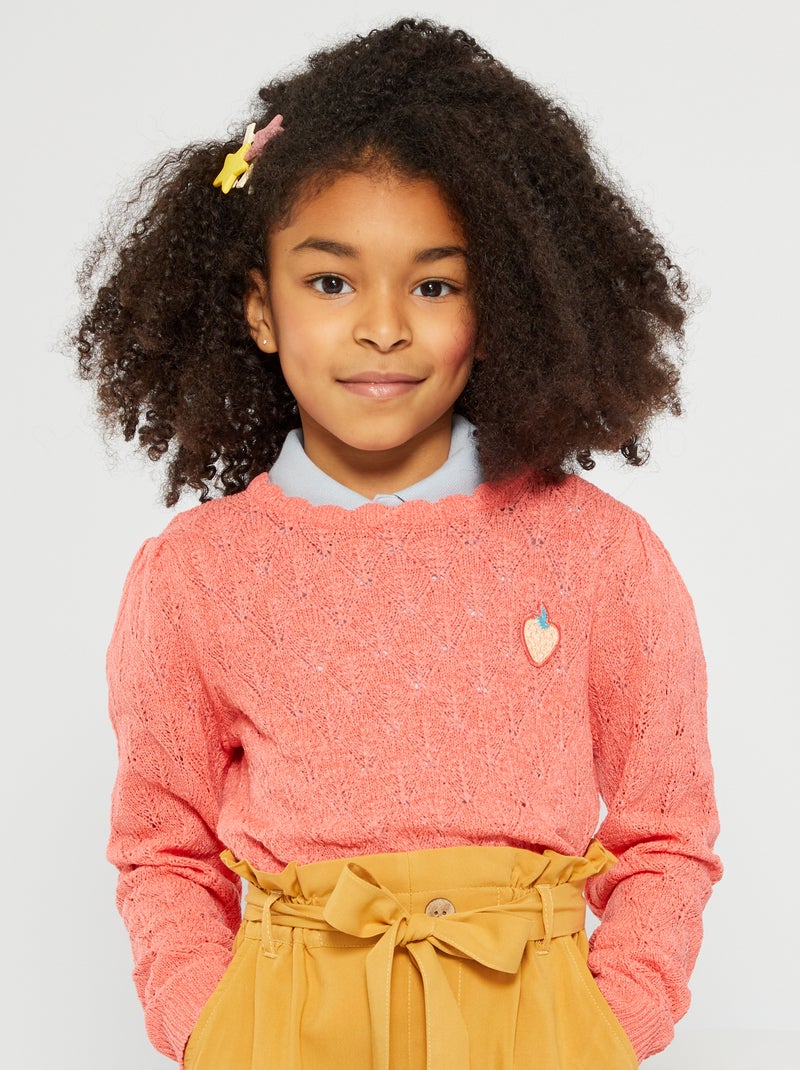Pull en maille pointelle rose - Kiabi