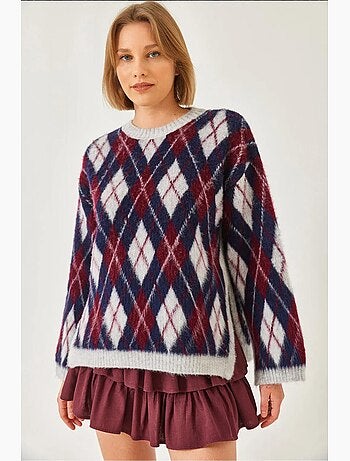 Pull en maille polaire fendue à motif losanges lucci