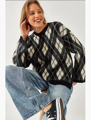 Pull en maille polaire fendue à motif losanges lucci