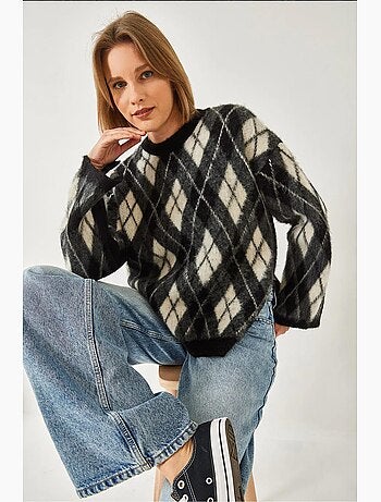 Pull en maille polaire fendue à motif losanges lucci