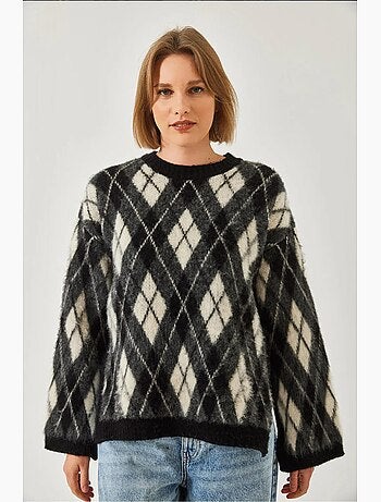 Pull en maille polaire fendue à motif losanges lucci