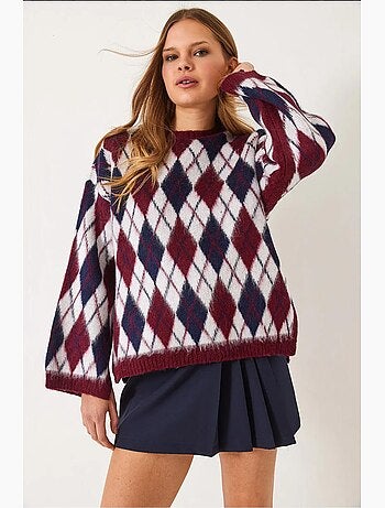 Pull en maille polaire fendue à motif losanges lucci