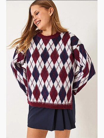Pull en maille polaire fendue à motif losanges lucci