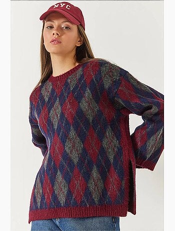Pull en maille polaire fendue à motif losanges lucci