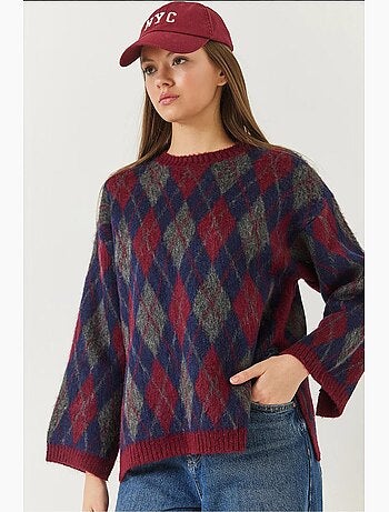 Pull en maille polaire fendue à motif losanges lucci