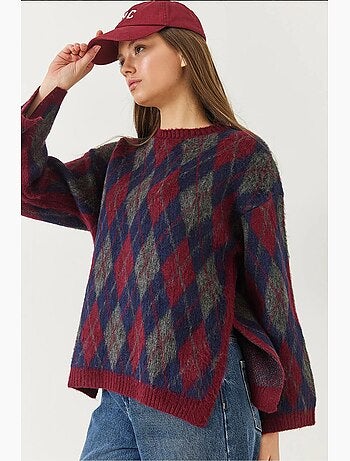 Pull en maille polaire fendue à motif losanges lucci