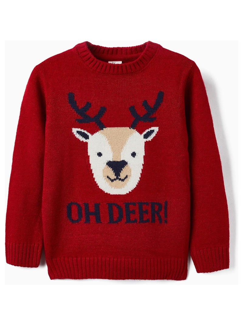 Pull en Maille pour Enfant 'Rena - Noël'   NOËL Rouge - Kiabi
