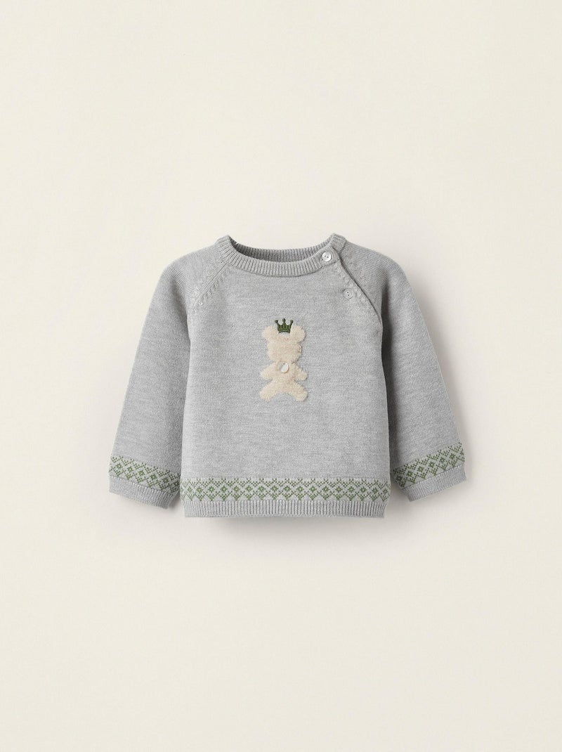 Pull en Maille pour Nouveau-Né 'Ours'   BALMORAL'S AFTERNOONS Gris clair - Kiabi