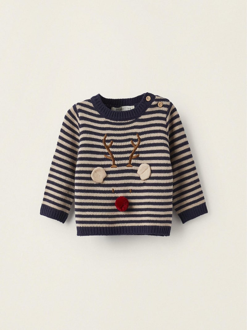 Pull en Maille pour Nouveau-Né 'Rudolph - Noël'   NOËL Bleu foncé - Kiabi