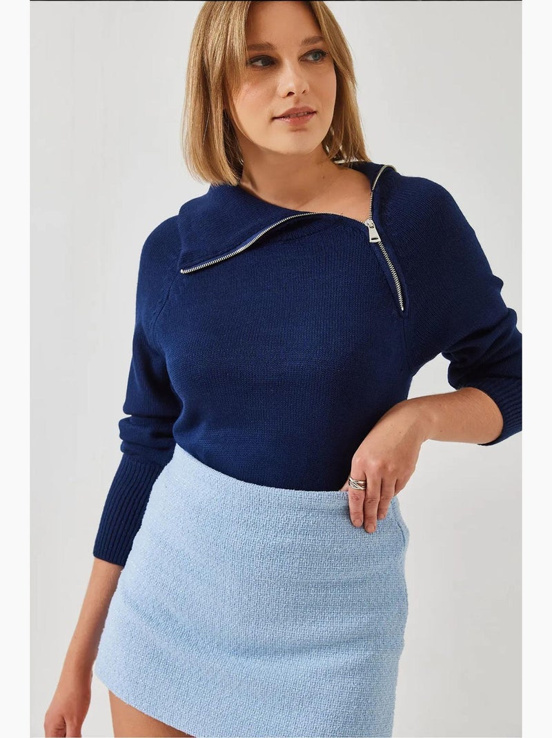 Pull en maille raglan zippée lucci Bleu marine - Kiabi
