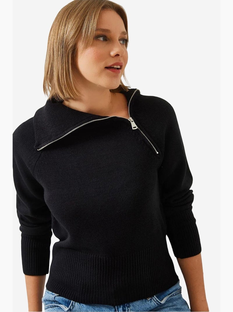 Pull en maille raglan zippée lucci Noir - Kiabi