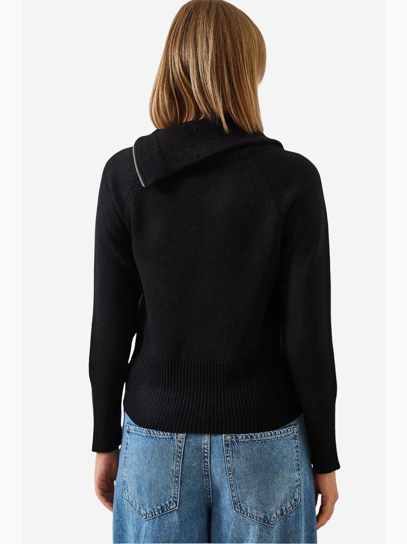 Pull en maille raglan zippée lucci Noir - Kiabi