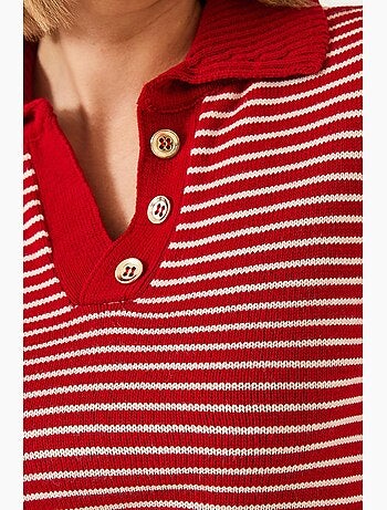 Pull en maille rayé à col polo et boutons lucci