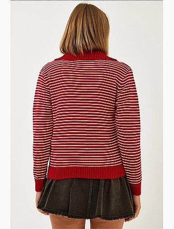 Pull en maille rayé à col polo et boutons lucci