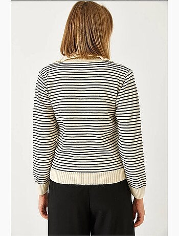 Pull en maille rayé à col polo et boutons lucci