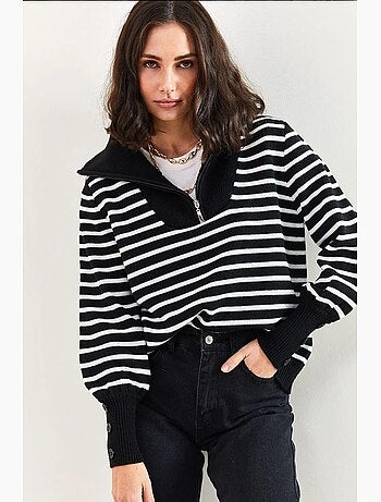 Pull en maille raye a demi-zip lucci