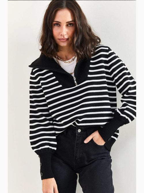 Pull en maille raye a demi-zip lucci - Kiabi Pull en maille raye a demi-zip lucci - Kiabi