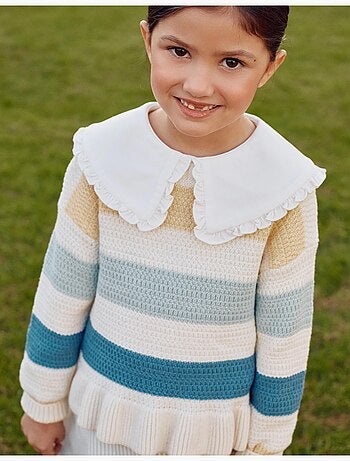 Pull en maille rayé à ourlet volanté