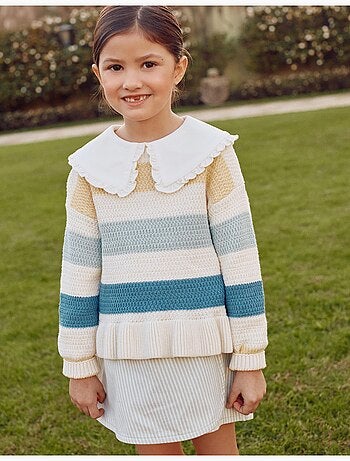 Pull en maille rayé à ourlet volanté