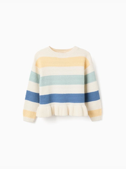 Pull en maille rayé à ourlet volanté - Kiabi