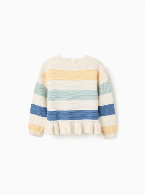Pull en maille rayé à ourlet volanté - Kiabi