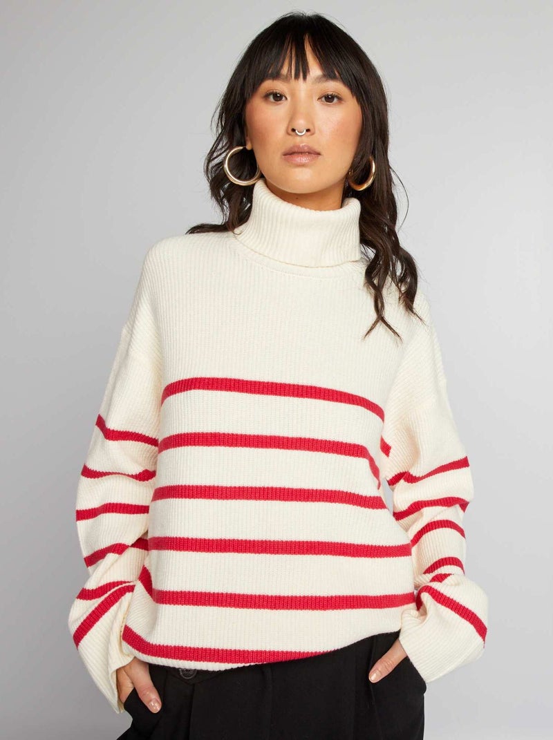 Pull en maille rayé Blanc/rose - Kiabi