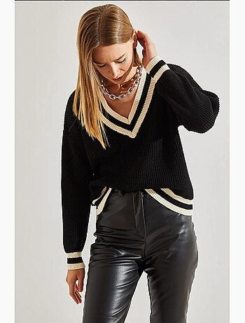 Pull en maille rayée à col en v lucci