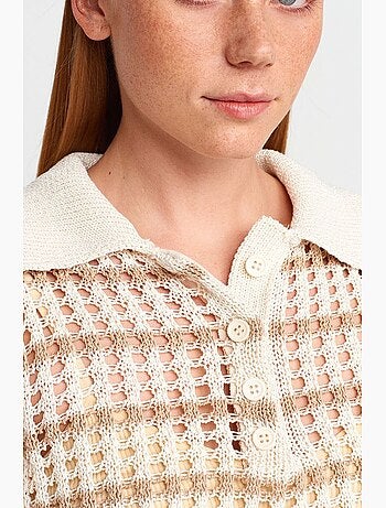 Pull en maille rayée à col polo et boutons dilvin