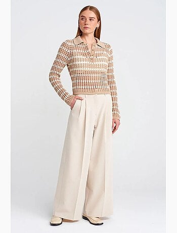 Pull en maille rayée à col polo et boutons dilvin