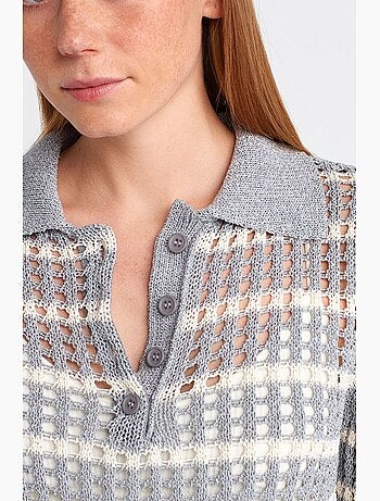 Pull en maille rayée à col polo et boutons dilvin