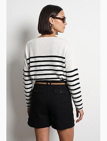 Pull en maille rayée à col v côtelé dilvin