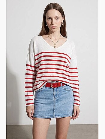 Pull en maille rayée à col v côtelé dilvin