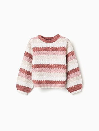 Pull en maille rayée à manches bouffantes