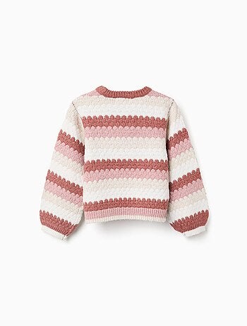 Pull en maille rayée à manches bouffantes