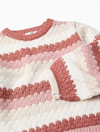 Pull en maille rayée à manches bouffantes