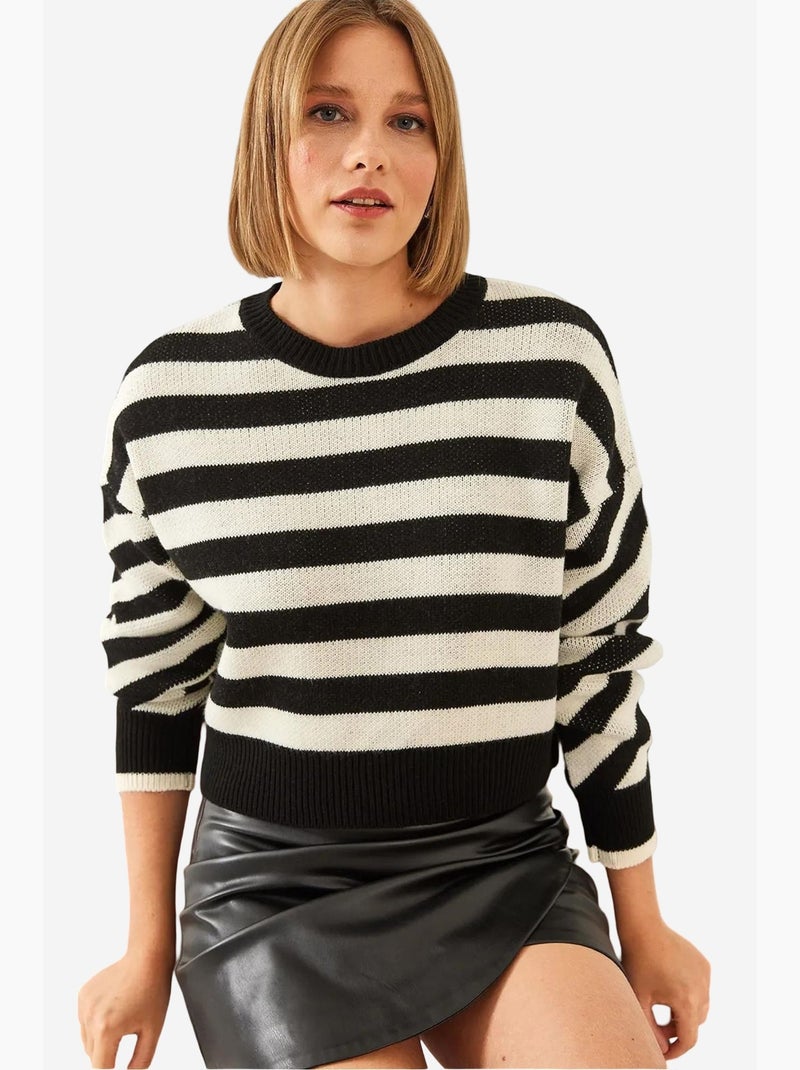 Pull en maille rayée lucci Ivoire/Noir - Kiabi