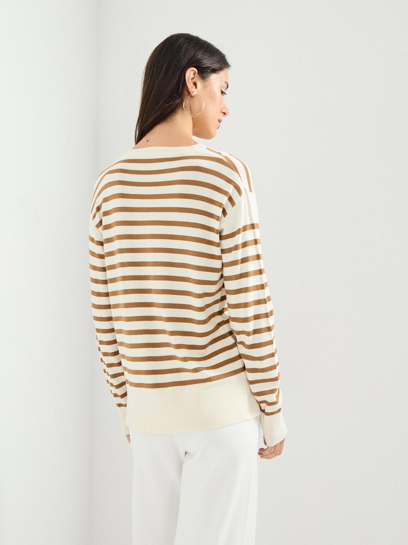 Pull en maille rayée, MO Fashion Beige - Kiabi