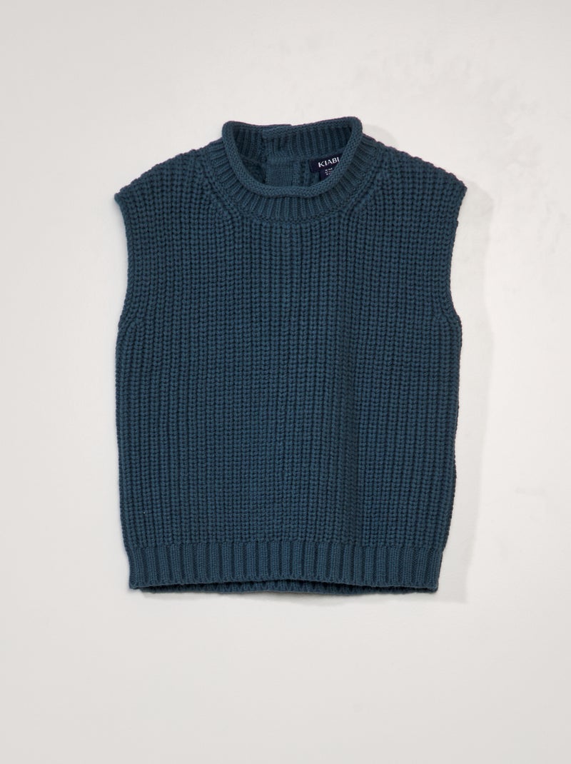Pull en maille sans manches bleu sombre - Kiabi