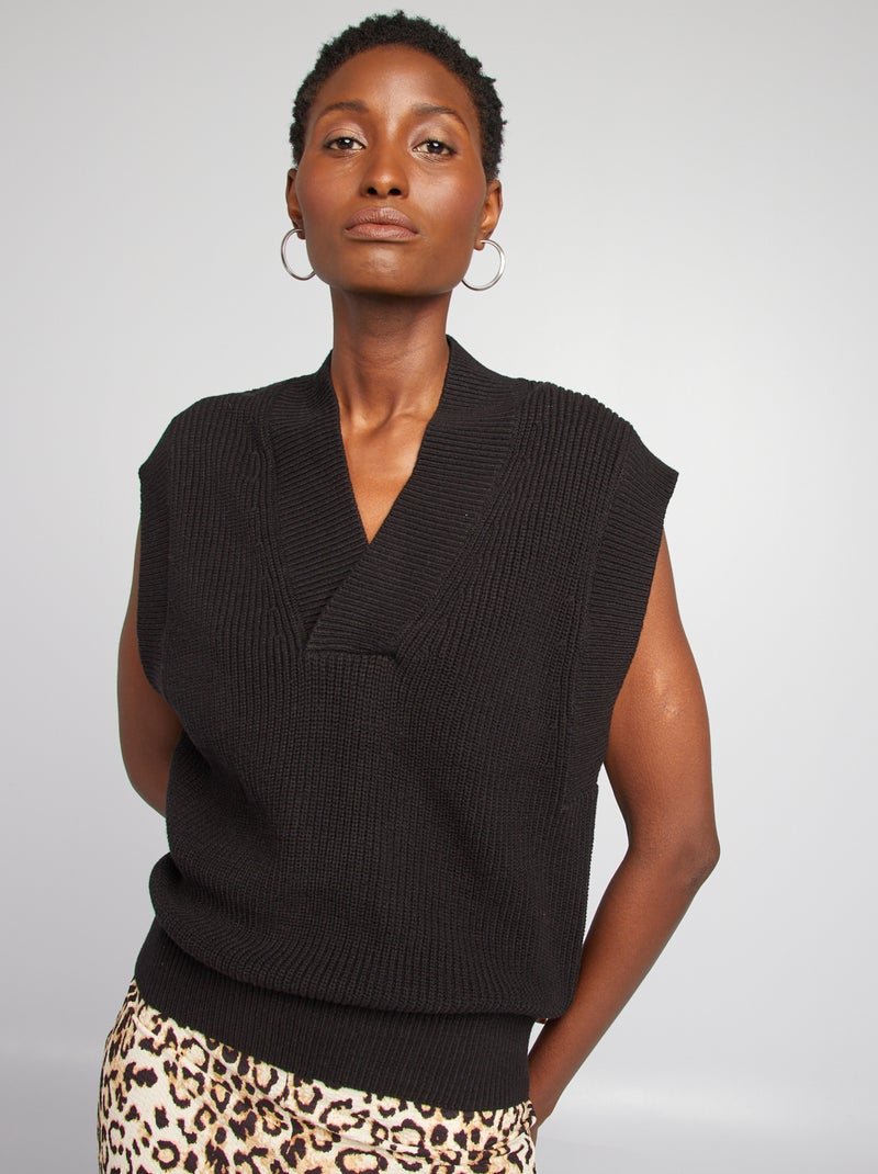 Pull en maille sans manches noir - Kiabi