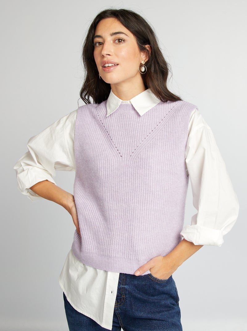 Pull en maille sans manches Violet - Kiabi