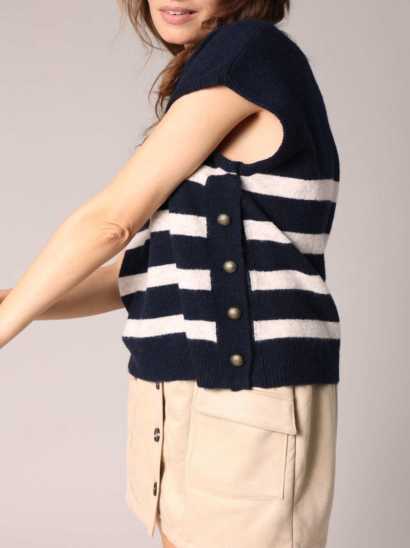 Pull en maille style marin sans manches avec boutons fantaisie 'Deeluxe' Bleu marine - Kiabi