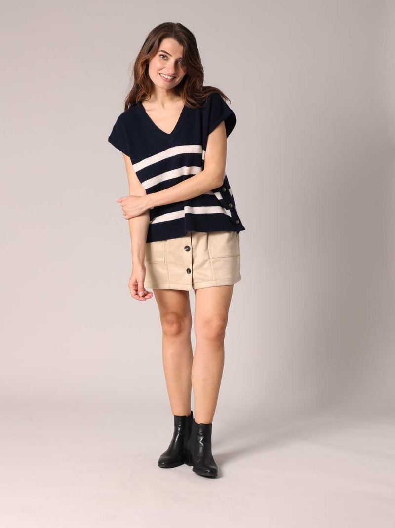 Pull en maille style marin sans manches avec boutons fantaisie 'Deeluxe' Bleu marine - Kiabi