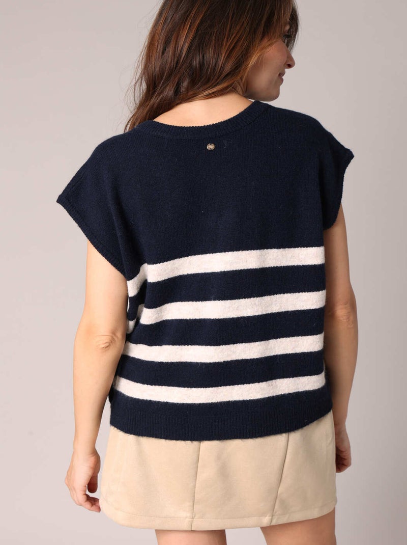 Pull en maille style marin sans manches avec boutons fantaisie 'Deeluxe' Bleu marine - Kiabi
