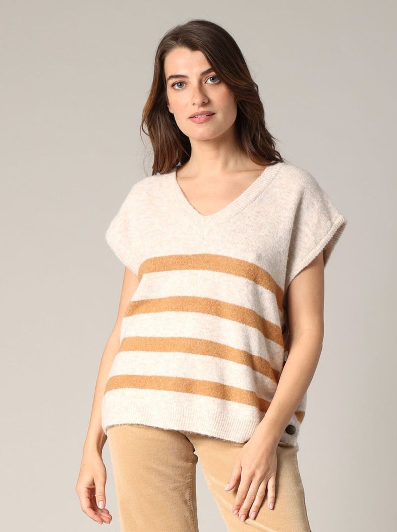 Pull en maille style marin sans manches avec boutons fantaisie 'Deeluxe' Marron cappuccino - Kiabi
