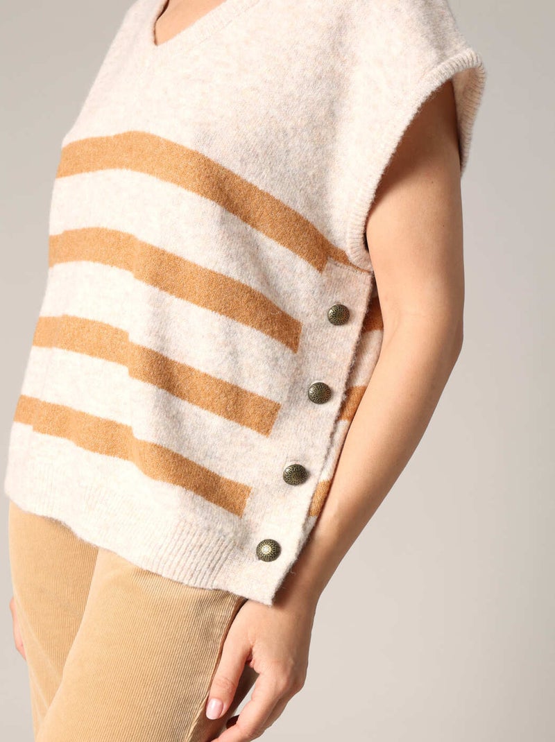 Pull en maille style marin sans manches avec boutons fantaisie 'Deeluxe' Marron cappuccino - Kiabi