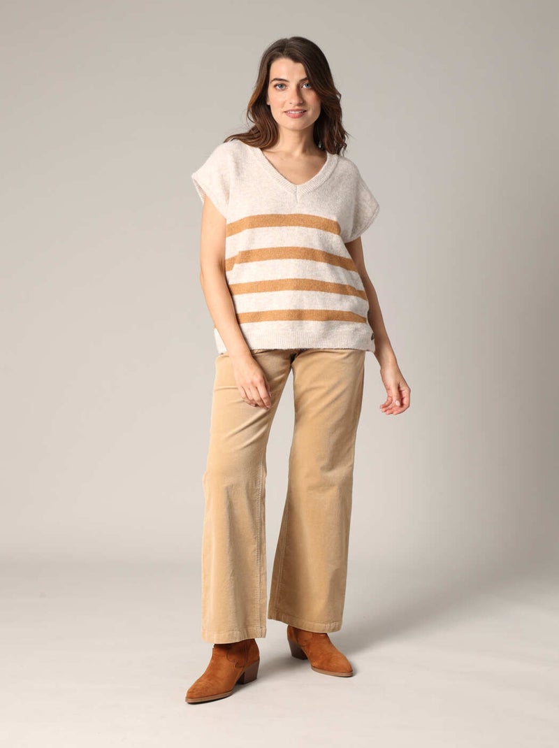 Pull en maille style marin sans manches avec boutons fantaisie 'Deeluxe' Marron cappuccino - Kiabi