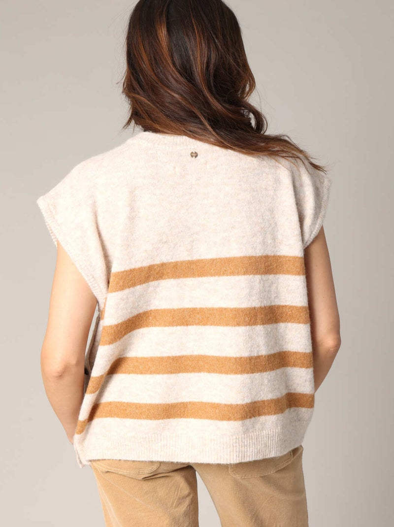 Pull en maille style marin sans manches avec boutons fantaisie 'Deeluxe' Marron cappuccino - Kiabi