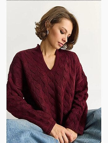 Pull en maille texturée à col en v et coupe décontractée lucci